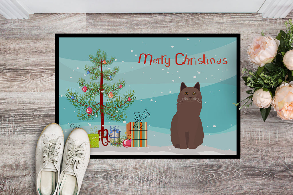 York Chocolate Cat Christmas Doormat Indoor Outdoor 18H X 27W Front Door Mat Rugs for Entryway, Non Slip Washable