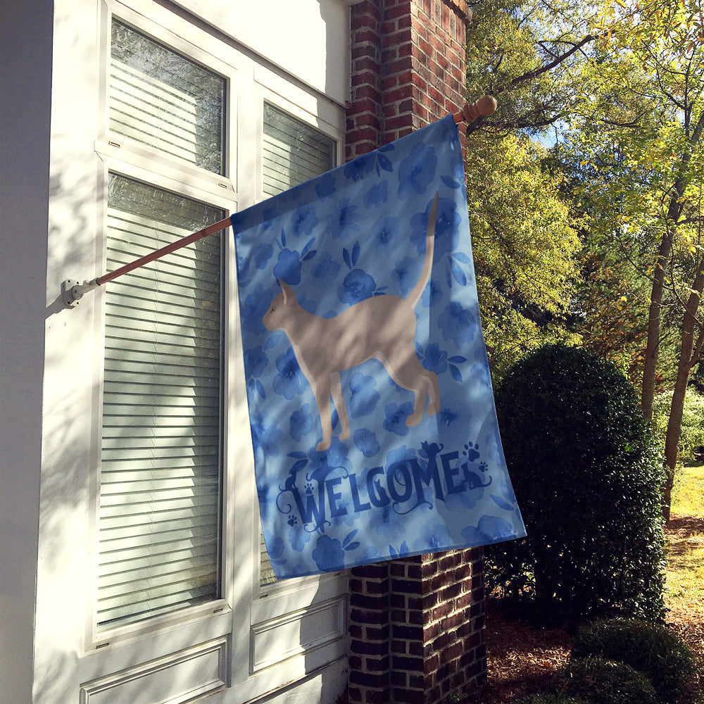 Blue Abyssinian Cat Welcome House Flag 28x40 Porch Sleeve Pole Decorative Outside Yard Banner Artwork Wall Hanging, Polyester