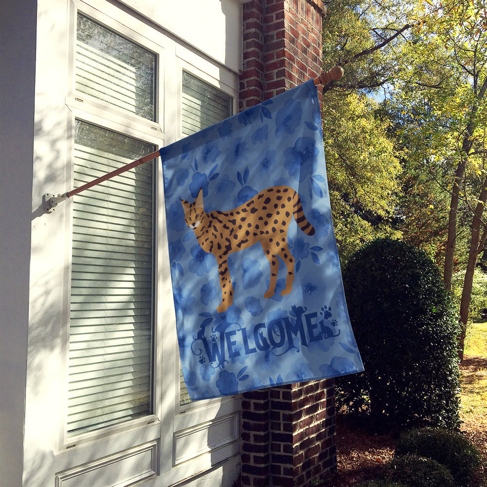 Savannah #3 Cat Welcome House Flag 28x40 Porch Sleeve Pole Decorative Outside Yard Banner Artwork Wall Hanging, Polyester