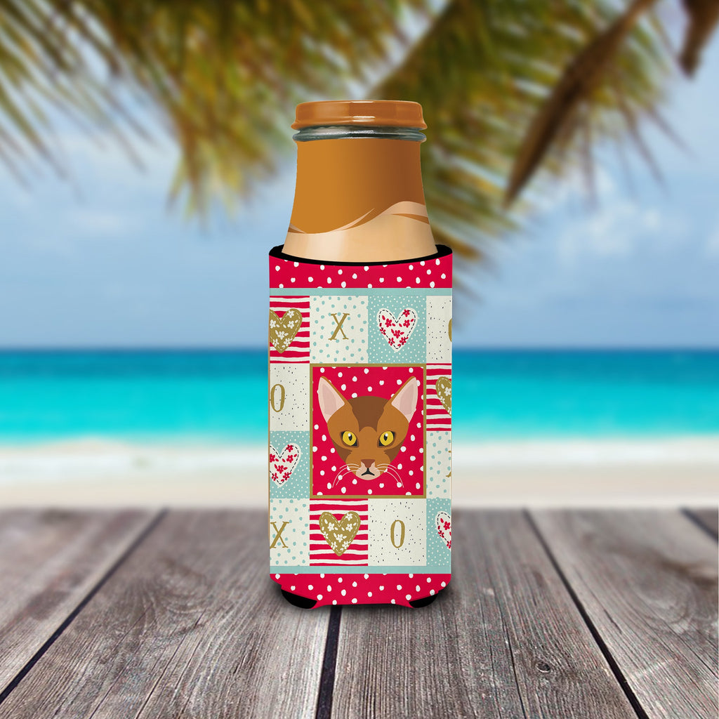 Abyssinian Cat Love Slim Can Hugger , Insulated Foam Hugger for 12 oz Slim Cans, Beer Bottles & Water Bottles, Printed in USA