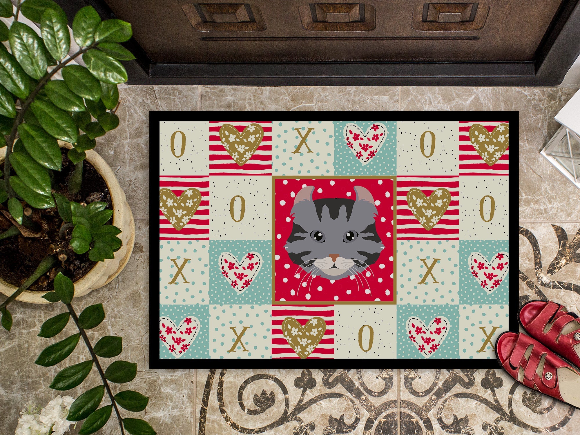 American Curl Cat Love Doormat Indoor Outdoor 24H X 36W Front Door Mat Rugs for Entryway, Non Slip Washable Low Pile,