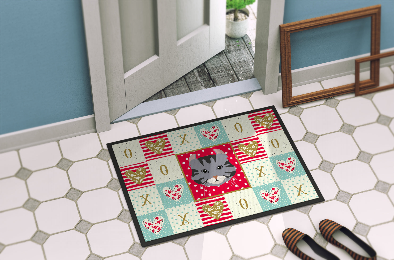 American Curl Cat Love Doormat Indoor Outdoor 24H X 36W Front Door Mat Rugs for Entryway, Non Slip Washable Low Pile,
