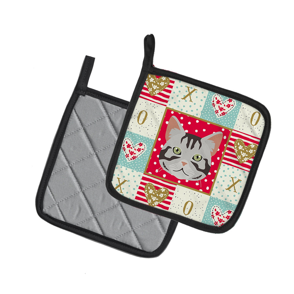 American Shorthair Cat Love Pot Holder Set of 2 Heat Resistant Quilted Hot Pads 7.5 x 7.5 Inch, Insulated Kitchen Trivets for Cooking & Baking