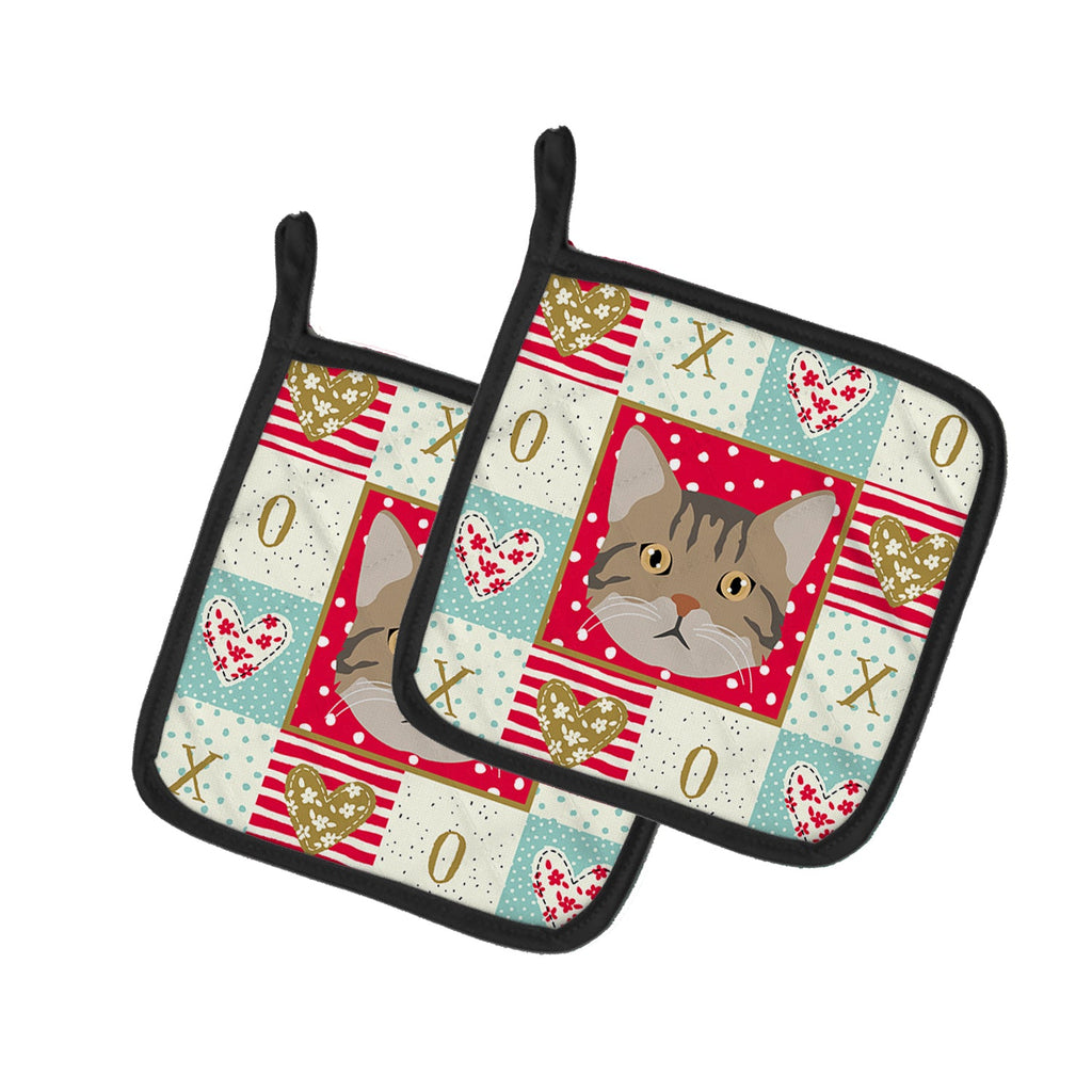 American Wirehair Cat Love Pot Holder Set of 2 Heat Resistant Quilted Hot Pads 7.5 x 7.5 Inch, Insulated Kitchen Trivets for Cooking & Baking