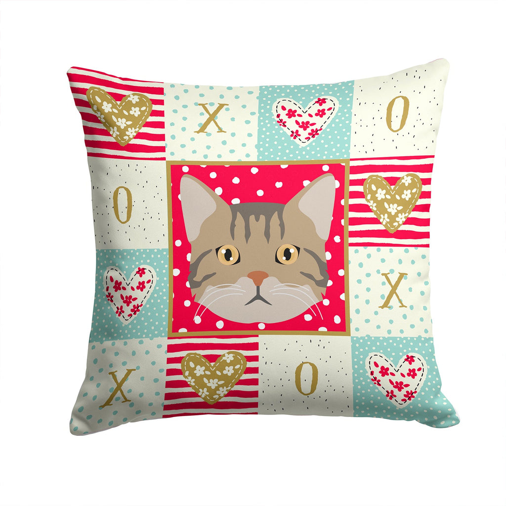 American Wirehair Cat Love Decorative Throw Pillow 14x14 Indoor Outdoor Accent Cushion, Fabric Cover with Insert for Sofa, Bed, Porch & Living Room
