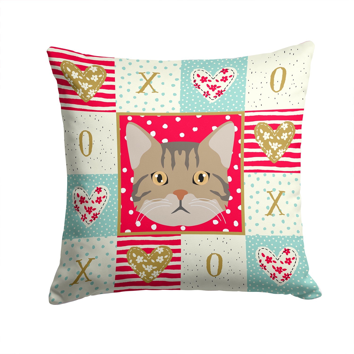 American Wirehair Cat Love Decorative Throw Pillow 14x14 Indoor Outdoor Accent Cushion, Fabric Cover with Insert for Sofa, Bed, Porch & Living Room