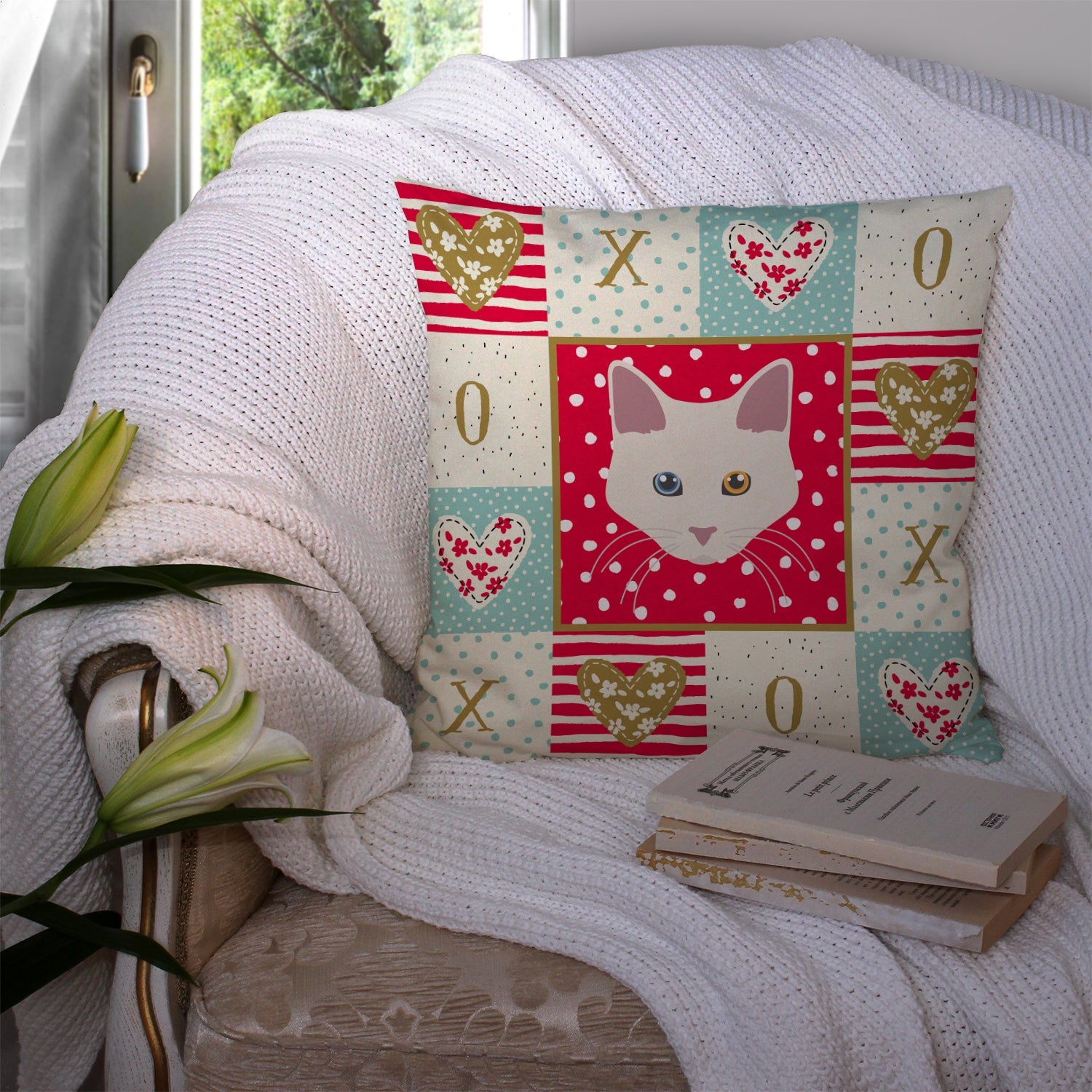 Aphrodite Giant Cat Love Decorative Throw Pillow 14x14 Indoor Outdoor Accent Cushion, Fabric Cover with Insert for Sofa, Bed, Porch & Living Room