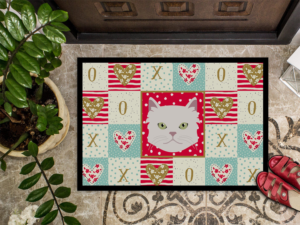 Asian Semi Longhaired Cat Love Doormat Indoor Outdoor 24H X 36W Front Door Mat Rugs for Entryway, Non Slip Washable Low Pile,