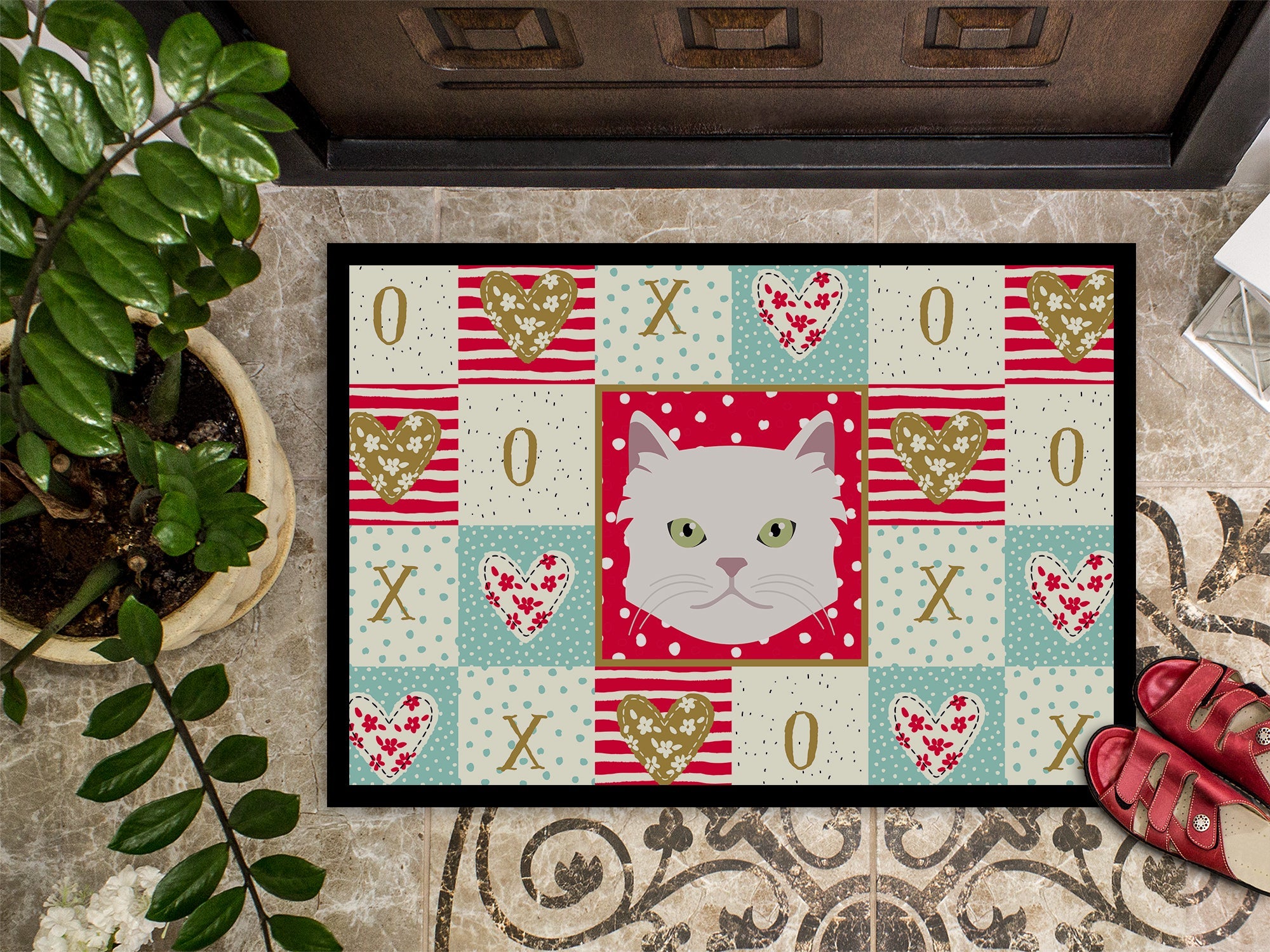 Asian Semi Longhaired Cat Love Doormat Indoor Outdoor 24H X 36W Front Door Mat Rugs for Entryway, Non Slip Washable Low Pile,