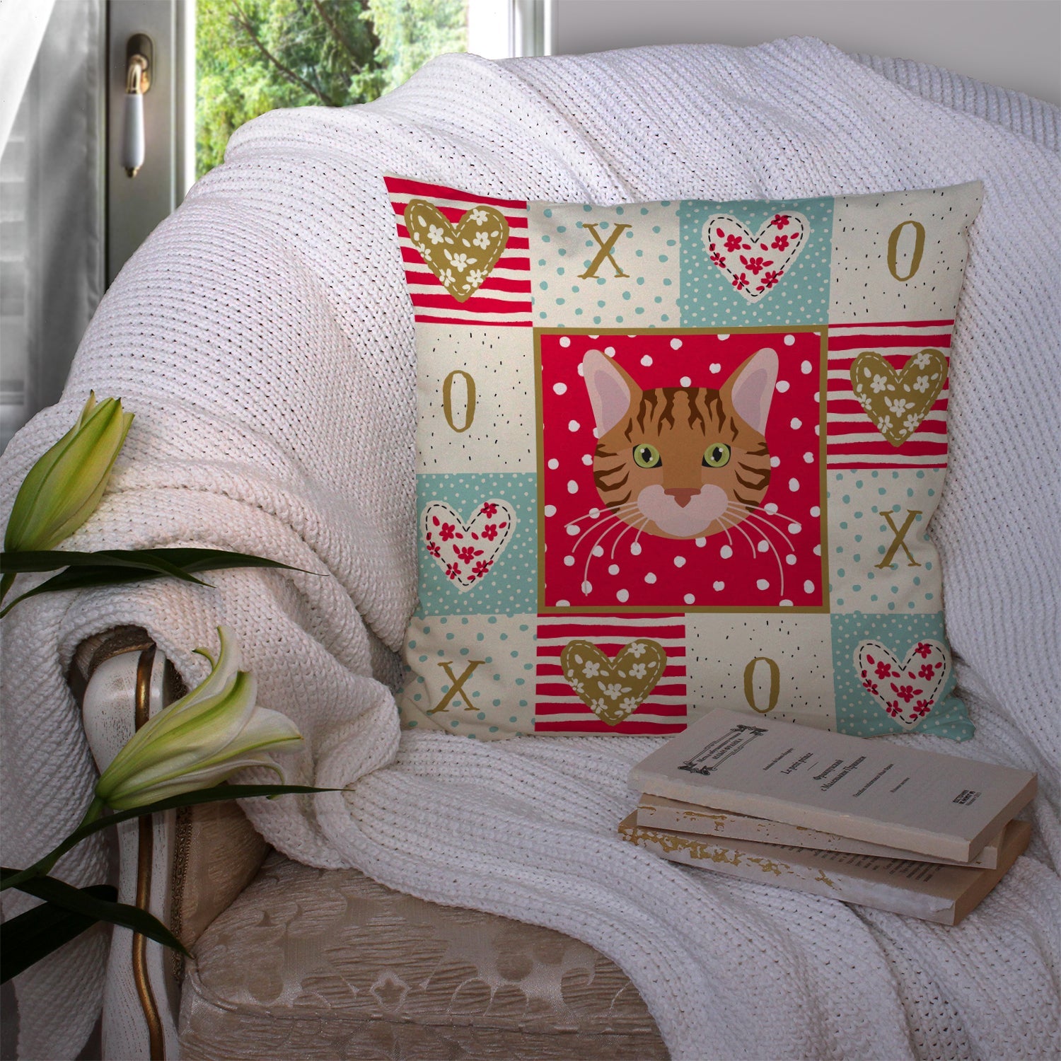 Bengal Cat Love Decorative Throw Pillow 14x14 Indoor Outdoor Accent Cushion, Fabric Cover with Insert for Sofa, Bed, Porch & Living Room