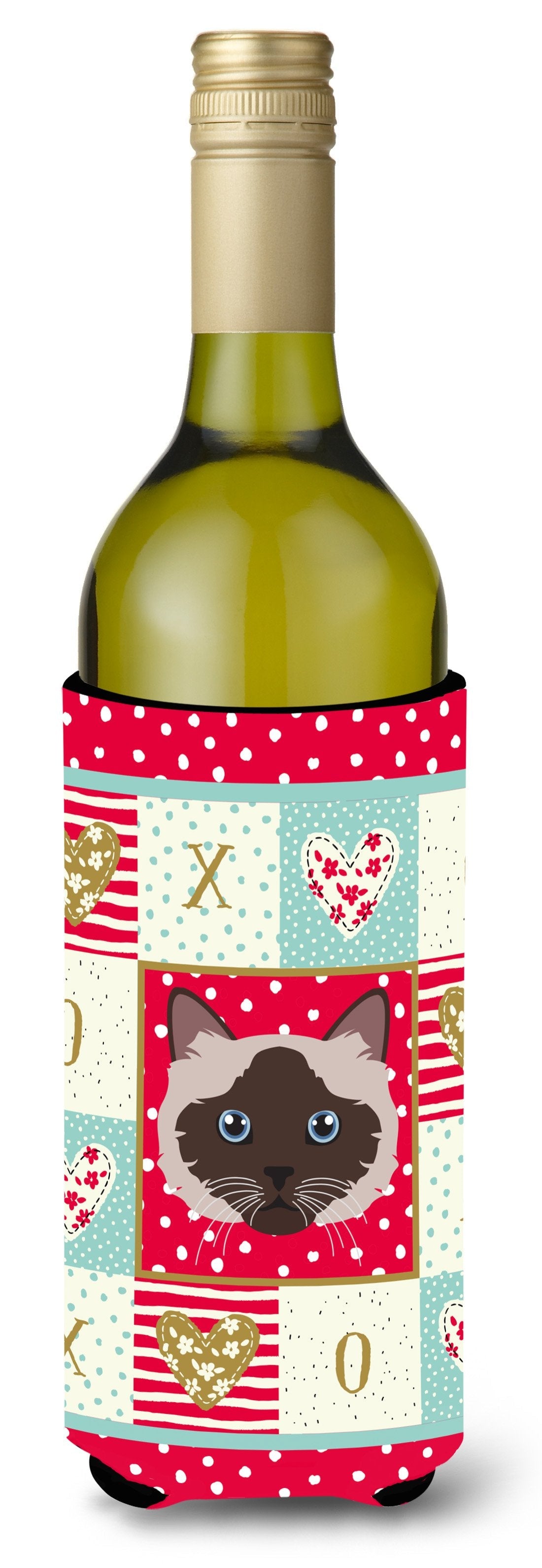Birman Cat Love Wine Bottle Hugger Gift Sleeve for Standard 750 ml Bottles, Insulated Reusable Also Fits Mini Shot & Pint Bottles