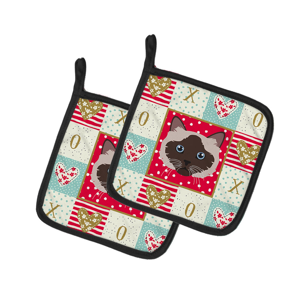 Birman Cat Love Pot Holder Set of 2 Heat Resistant Quilted Hot Pads 7.5 x 7.5 Inch, Insulated Kitchen Trivets for Cooking & Baking