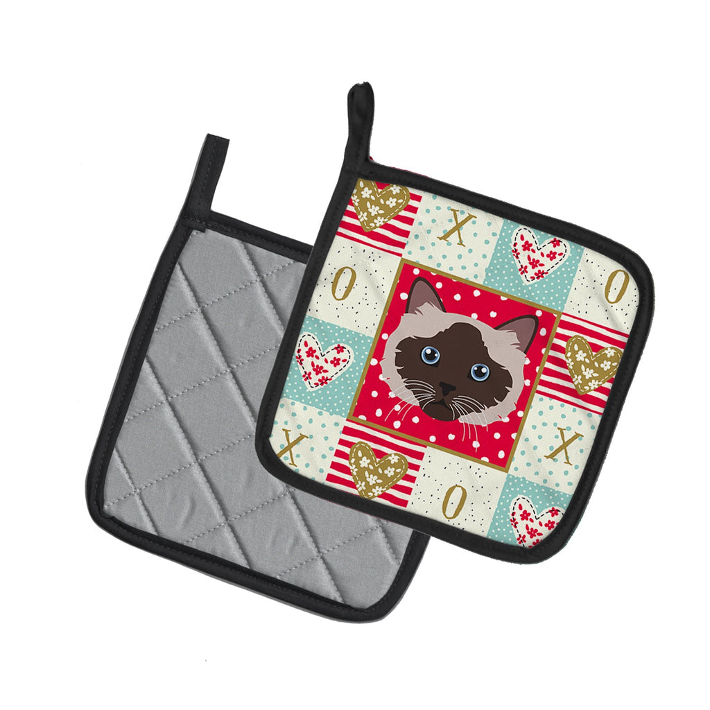Birman Cat Love Pot Holder Set of 2 Heat Resistant Quilted Hot Pads 7.5 x 7.5 Inch, Insulated Kitchen Trivets for Cooking & Baking