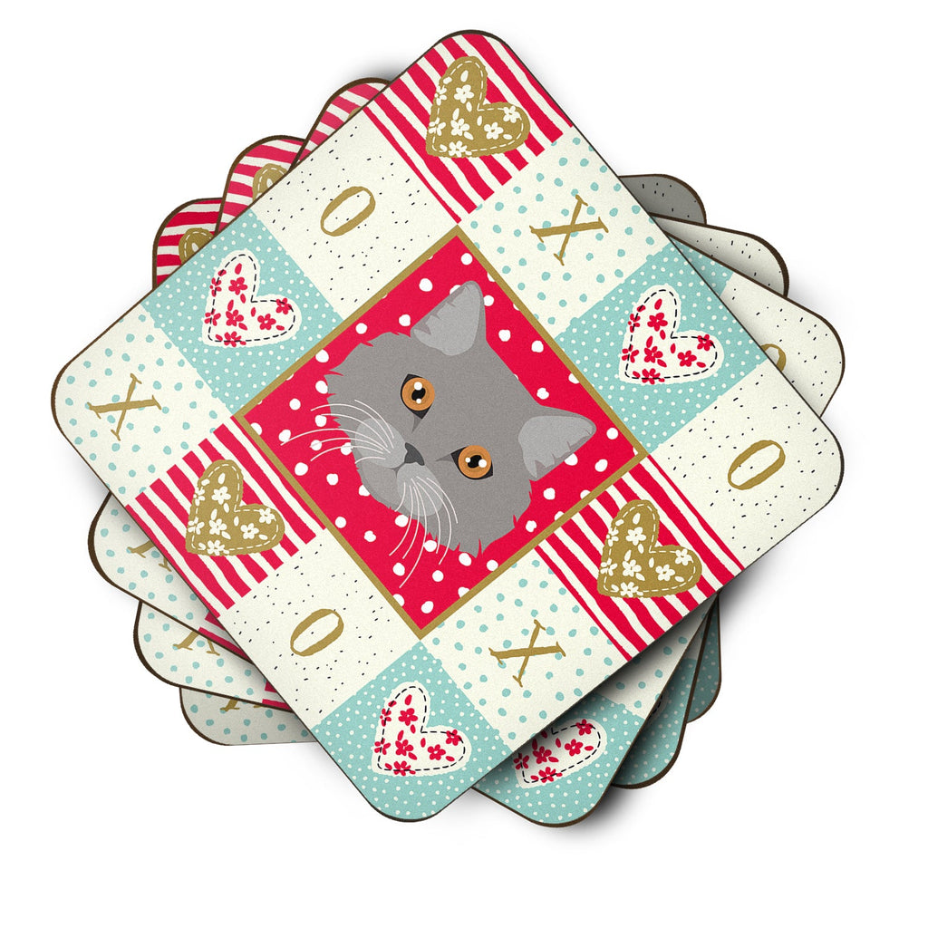 Brazilian Longhair Cat Love Foam Coasters Set of 4 Cup Coasters for Indoor Outdoor, Tabletop Protection, Anti Slip, Mouse pad Material