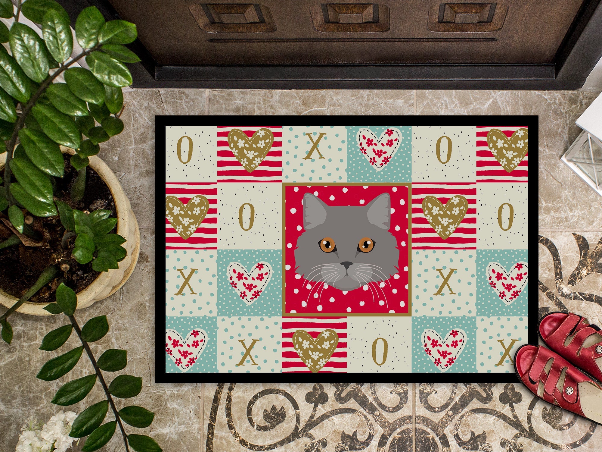 Brazilian Longhair Cat Love Doormat Indoor Outdoor 18H X 27W Front Door Mat Rugs for Entryway, Non Slip Washable
