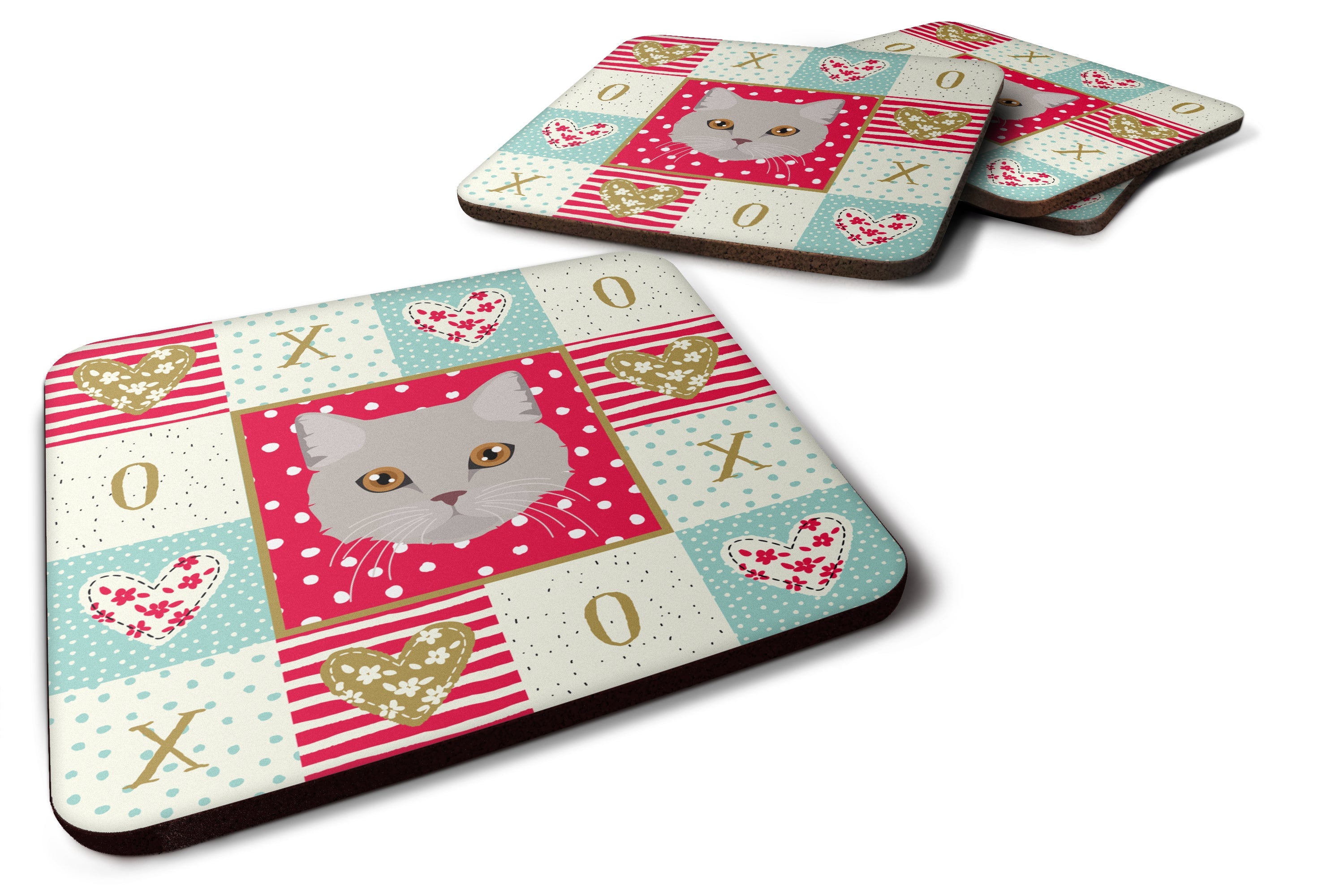 Brazilian Semi Longhair Cat Love Foam Coasters Set of 4 Cup Coasters for Indoor Outdoor, Tabletop Protection, Anti Slip, Mouse pad Material