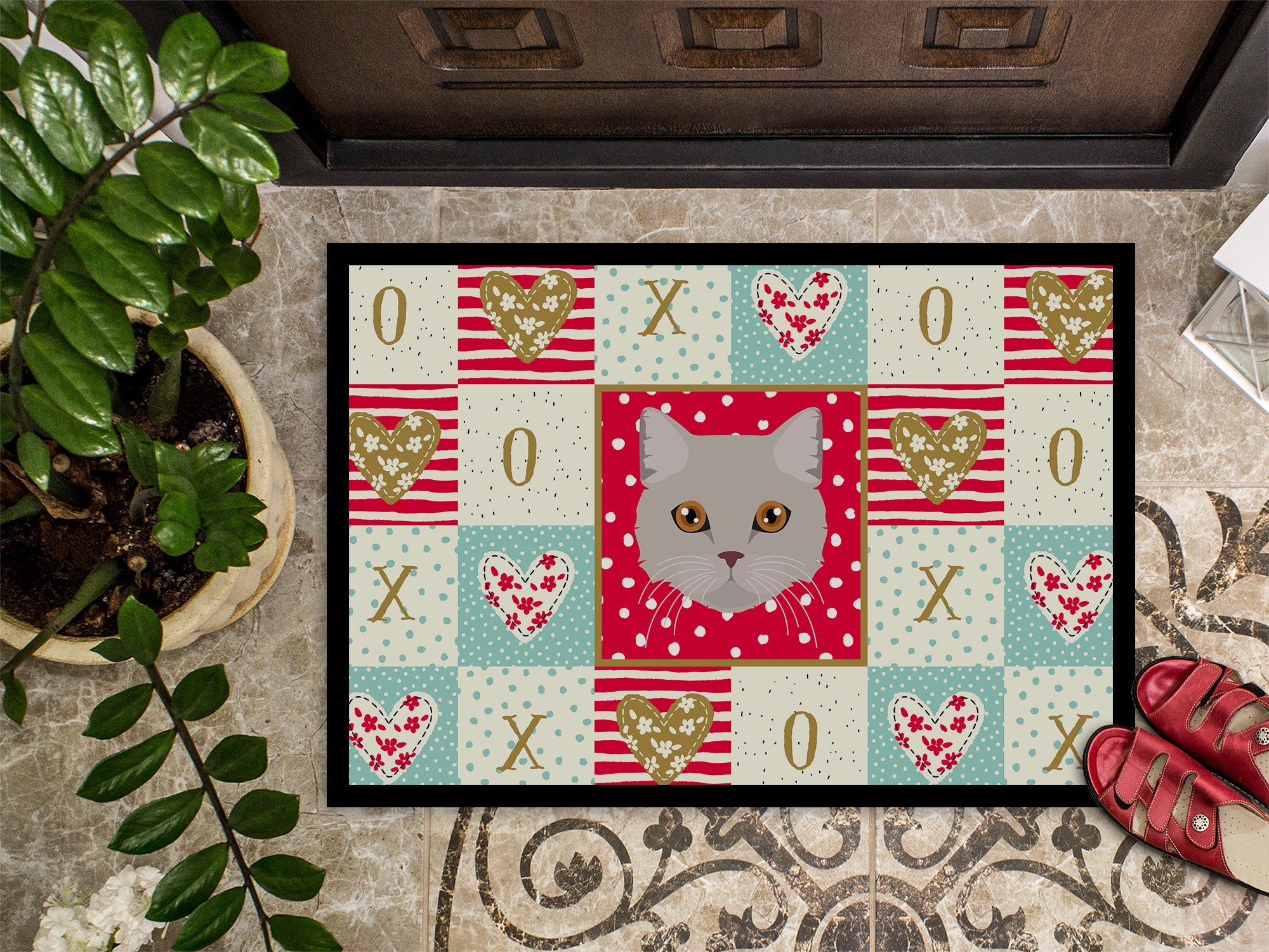 Brazilian Semi Longhair Cat Love Doormat Indoor Outdoor 18H X 27W Front Door Mat Rugs for Entryway, Non Slip Washable