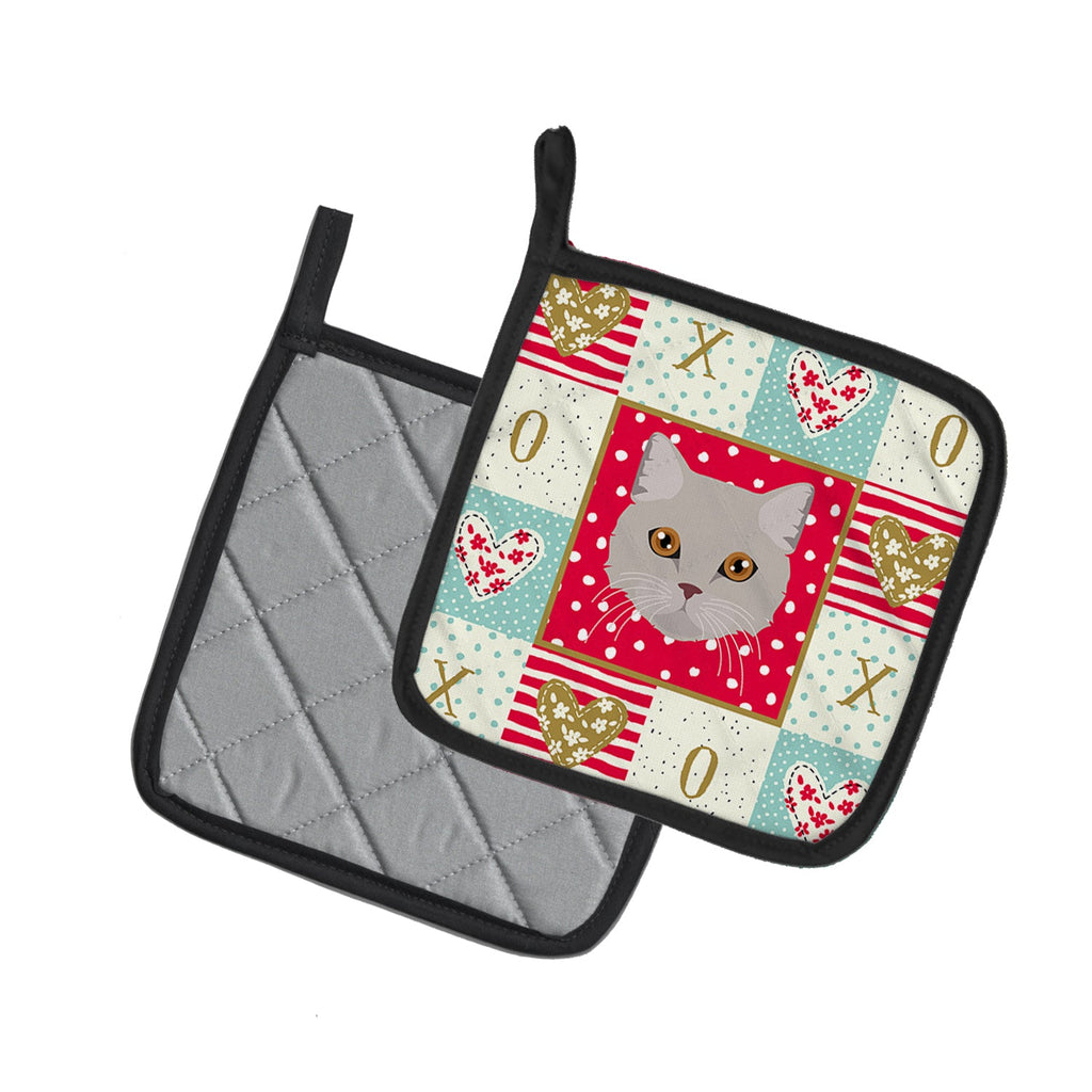 Brazilian Semi Longhair Cat Love Pot Holder Set of 2 Heat Resistant Quilted Hot Pads 7.5 x 7.5 Inch, Insulated Kitchen Trivets for Cooking & Baking