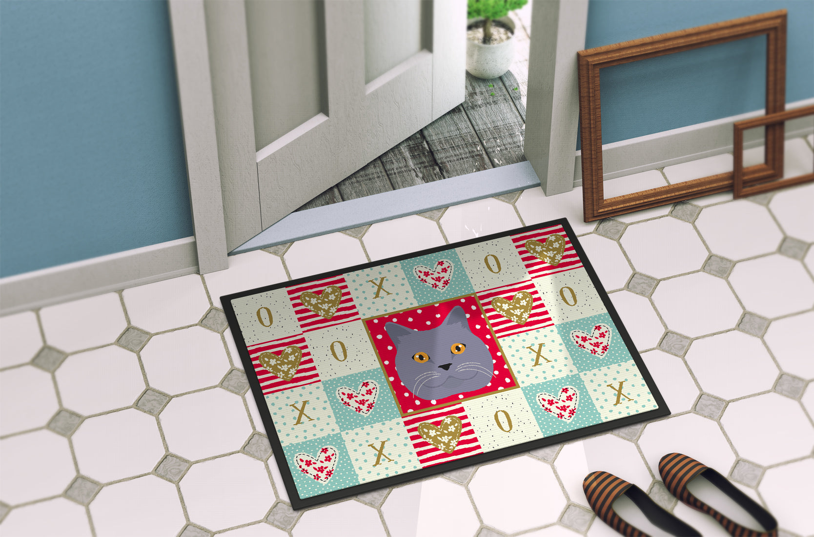 British Shorthair Cat Love Doormat Indoor Outdoor 18H X 27W Front Door Mat Rugs for Entryway, Non Slip Washable