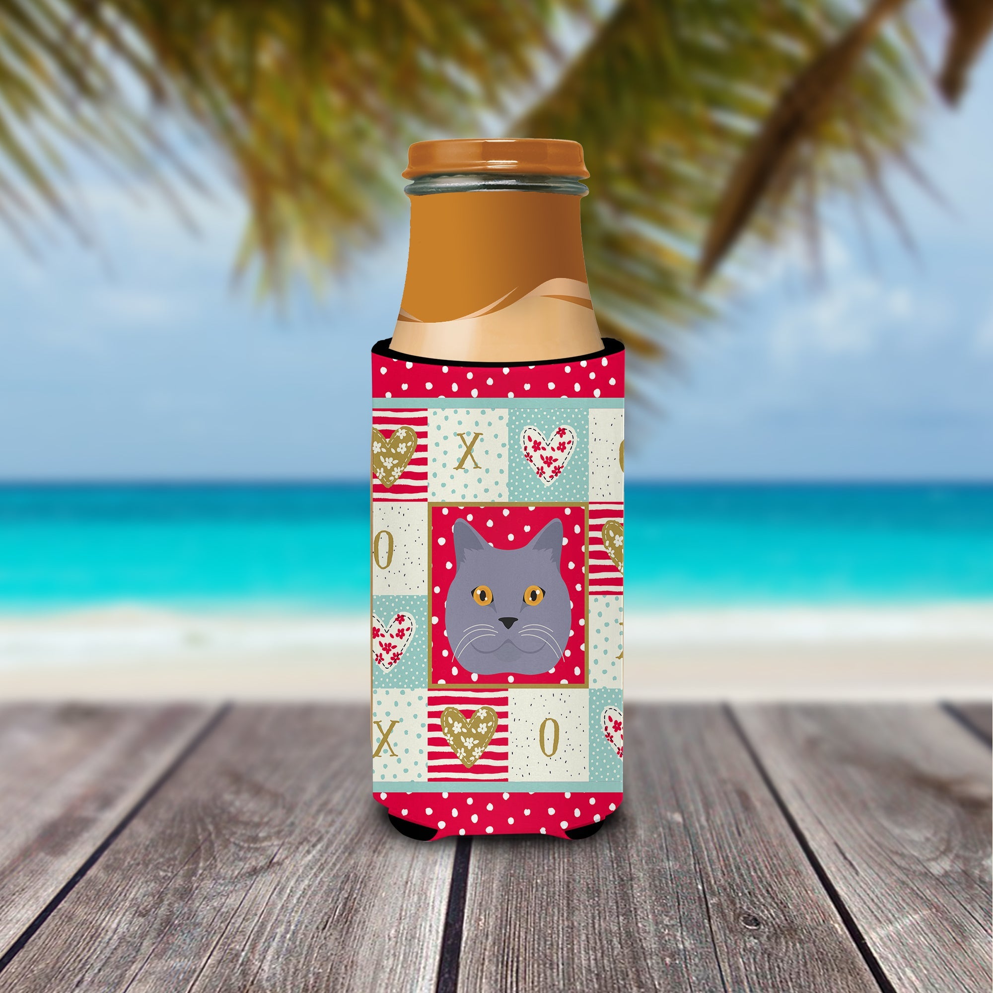 British Shorthair Cat Love Slim Can Hugger , Insulated Foam Hugger for 12 oz Slim Cans, Beer Bottles & Water Bottles, Printed in USA