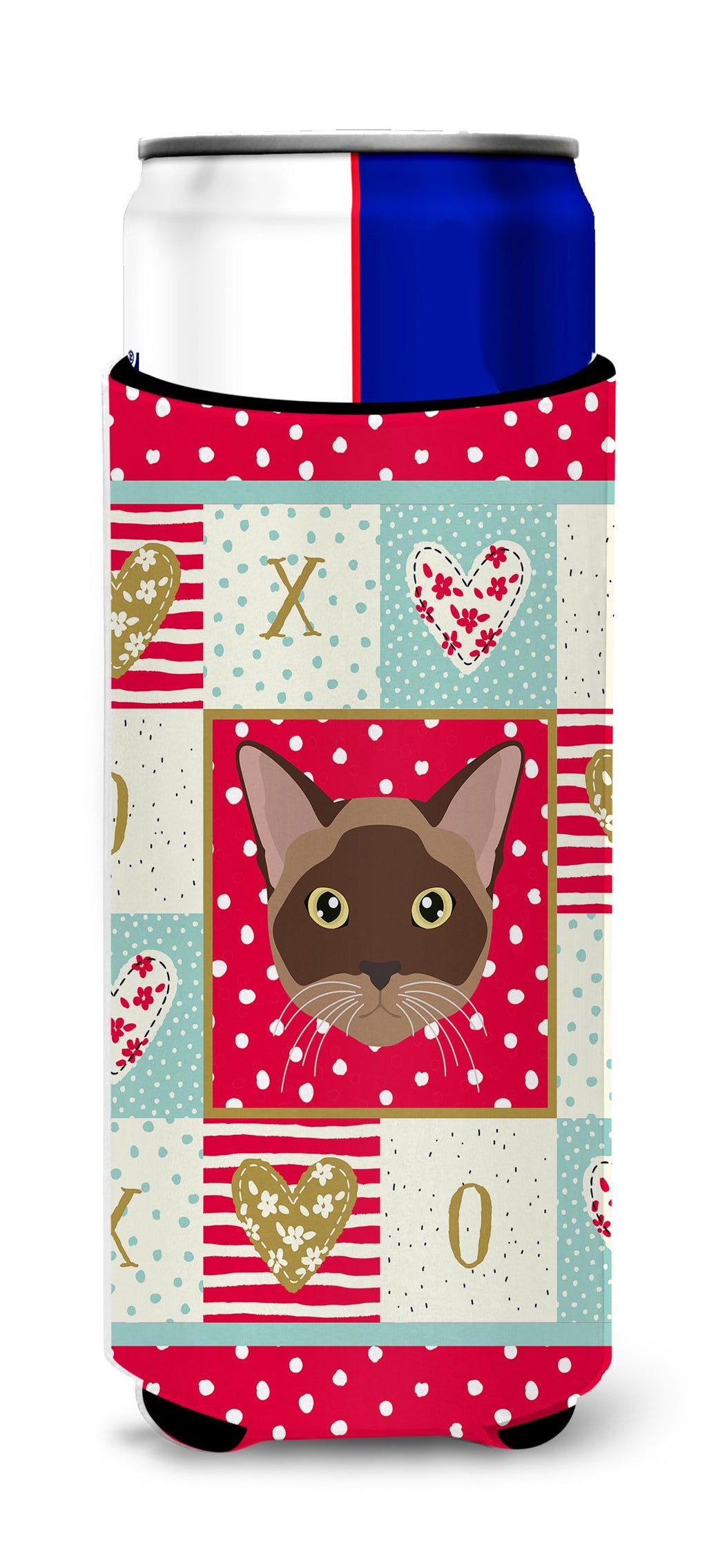 Burmese Cat Love Slim Can Hugger , Insulated Foam Hugger for 12 oz Slim Cans, Beer Bottles & Water Bottles, Printed in USA