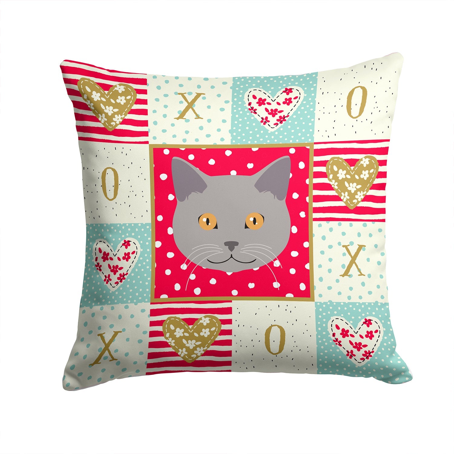 Chartreux Cat Love Decorative Throw Pillow 14x14 Indoor Outdoor Accent Cushion, Fabric Cover with Insert for Sofa, Bed, Porch & Living Room