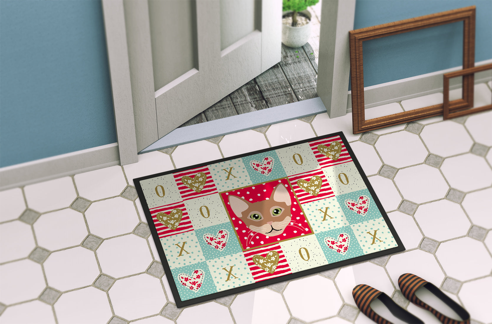 Chausie Cat Love Doormat Indoor Outdoor 18H X 27W Front Door Mat Rugs for Entryway, Non Slip Washable