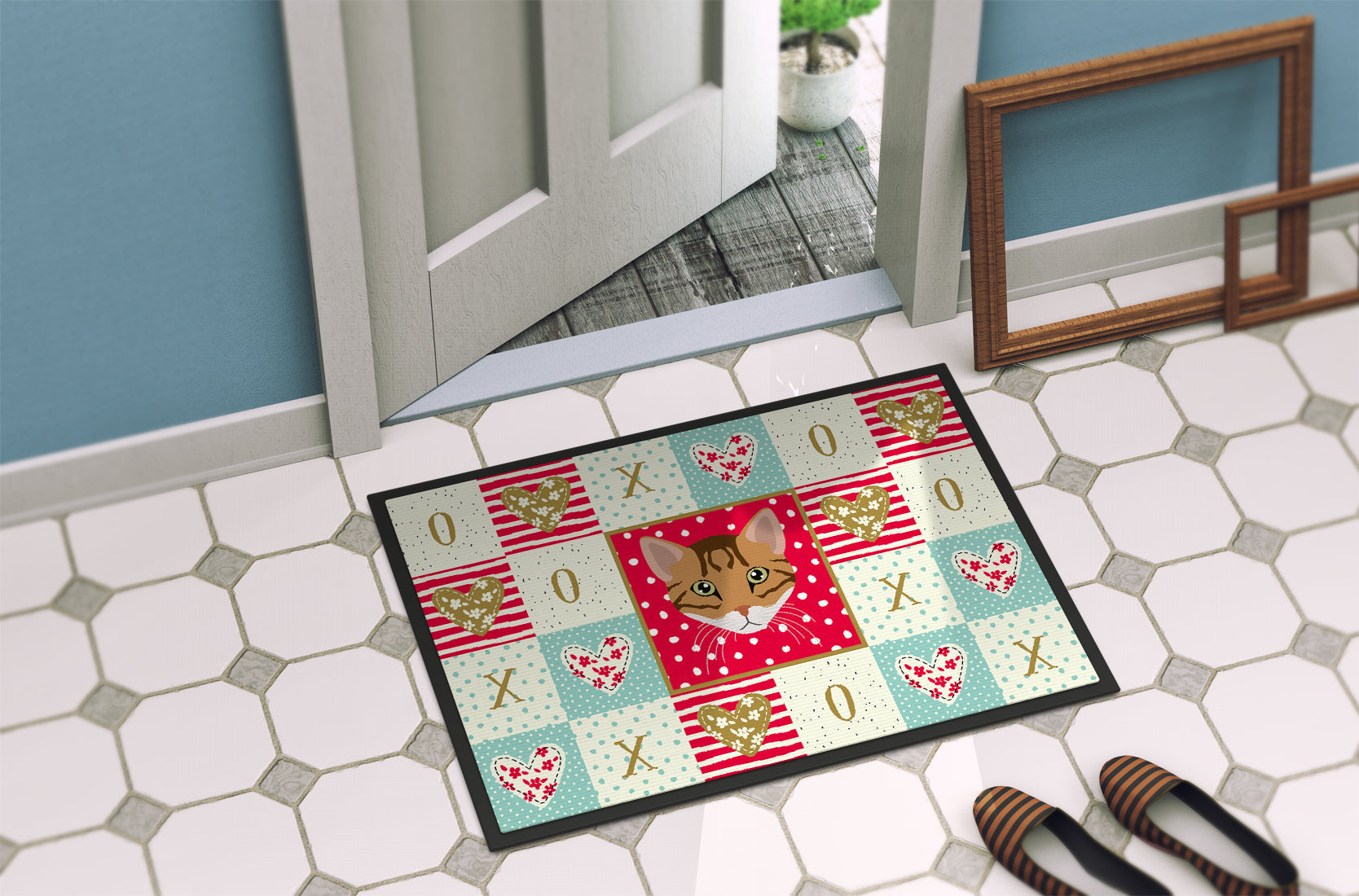 Cheetoh Cat Love Doormat Indoor Outdoor 18H X 27W Front Door Mat Rugs for Entryway, Non Slip Washable