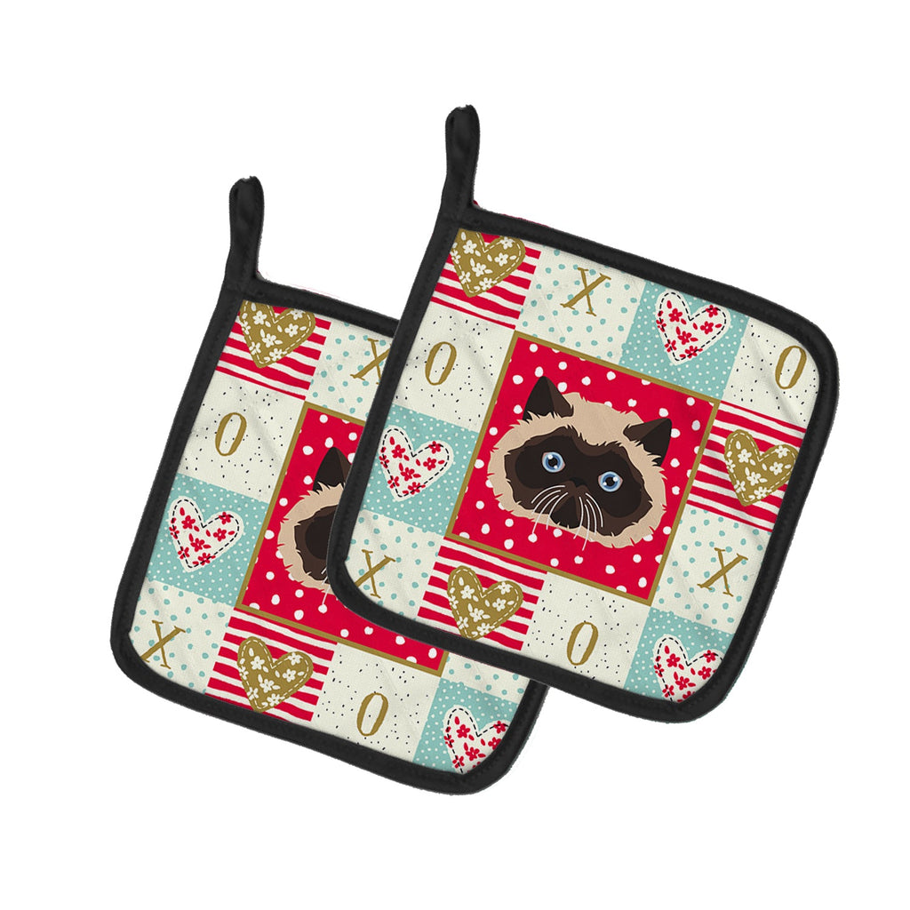 Colorpoint Persian Hymalayan Cat Love Pot Holder Set of 2 Heat Resistant Quilted Hot Pads 7.5 x 7.5 Inch, Insulated Kitchen Trivets for Cooking & Baking