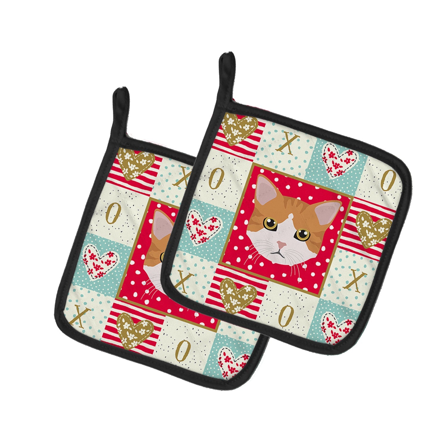 European Shorthair Cat Love Pot Holder Set of 2 Heat Resistant Quilted Hot Pads 7.5 x 7.5 Inch, Insulated Kitchen Trivets for Cooking & Baking