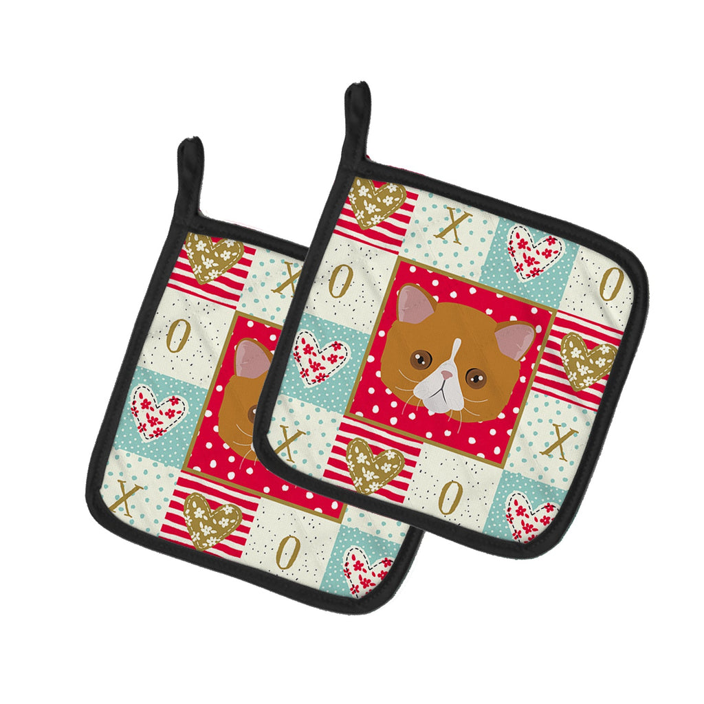 Exotic Shorthair Cat Love Pot Holder Set of 2 Heat Resistant Quilted Hot Pads 7.5 x 7.5 Inch, Insulated Kitchen Trivets for Cooking & Baking