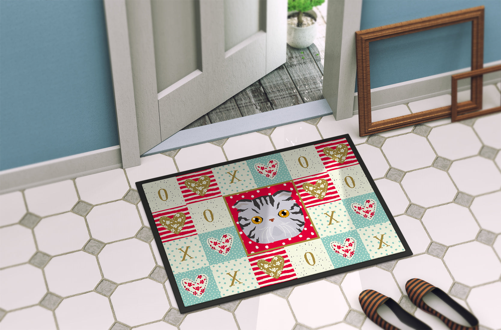 Foldex Exotic Fold Cat Love Doormat Indoor Outdoor 18H X 27W Front Door Mat Rugs for Entryway, Non Slip Washable