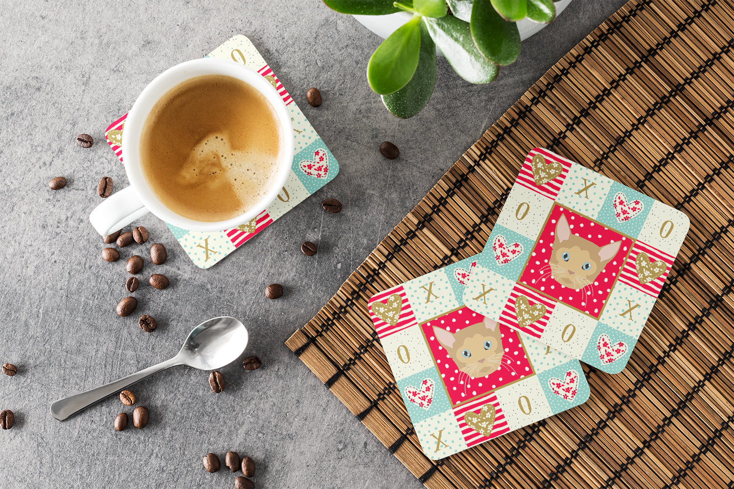 German Rex Cat Love Foam Coasters Set of 4 Cup Coasters for Indoor Outdoor, Tabletop Protection, Anti Slip, Mouse pad Material
