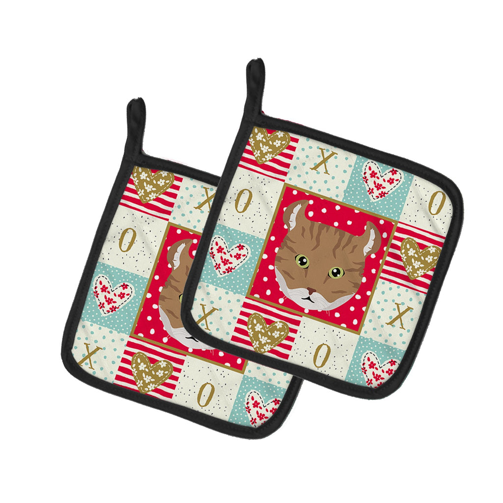 Highlander Lynx Cat Love Pot Holder Set of 2 Heat Resistant Quilted Hot Pads 7.5 x 7.5 Inch, Insulated Kitchen Trivets for Cooking & Baking