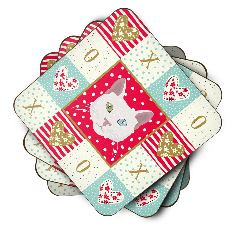Khao Manee Cat Love Foam Coasters Set of 4 Cup Coasters for Indoor Outdoor, Tabletop Protection, Anti Slip, Mouse pad Material