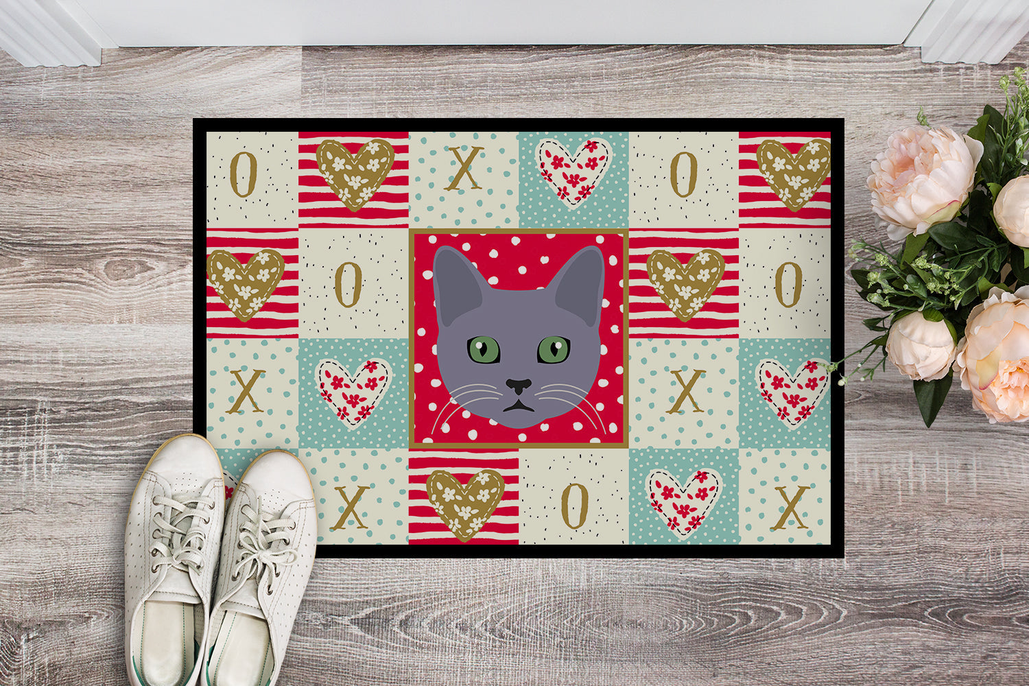 Korat Cat Love Doormat Indoor Outdoor 24H X 36W Front Door Mat Rugs for Entryway, Non Slip Washable Low Pile,