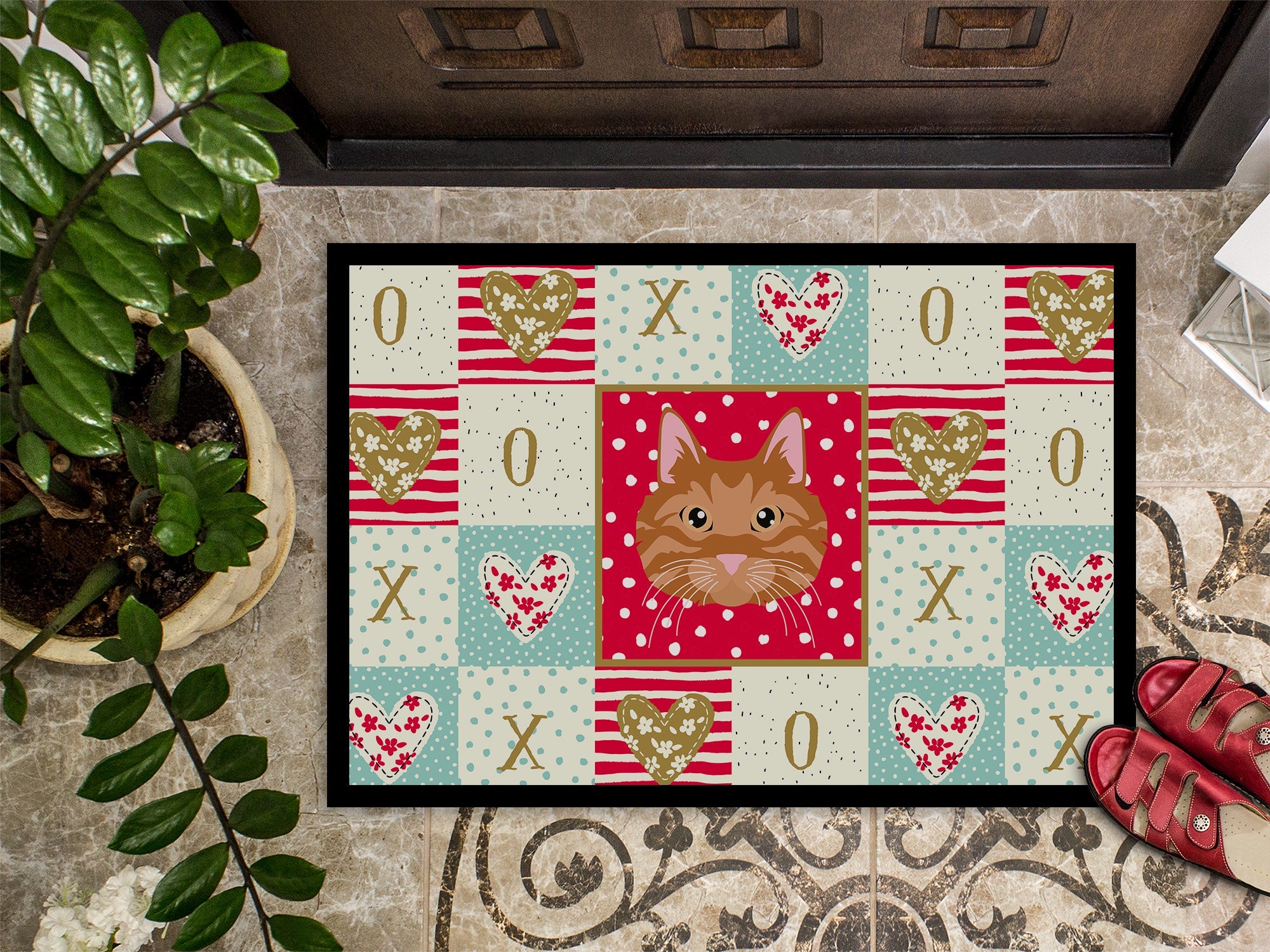 Kurilian Bobtail Cat Love Doormat Indoor Outdoor 24H X 36W Front Door Mat Rugs for Entryway, Non Slip Washable Low Pile,
