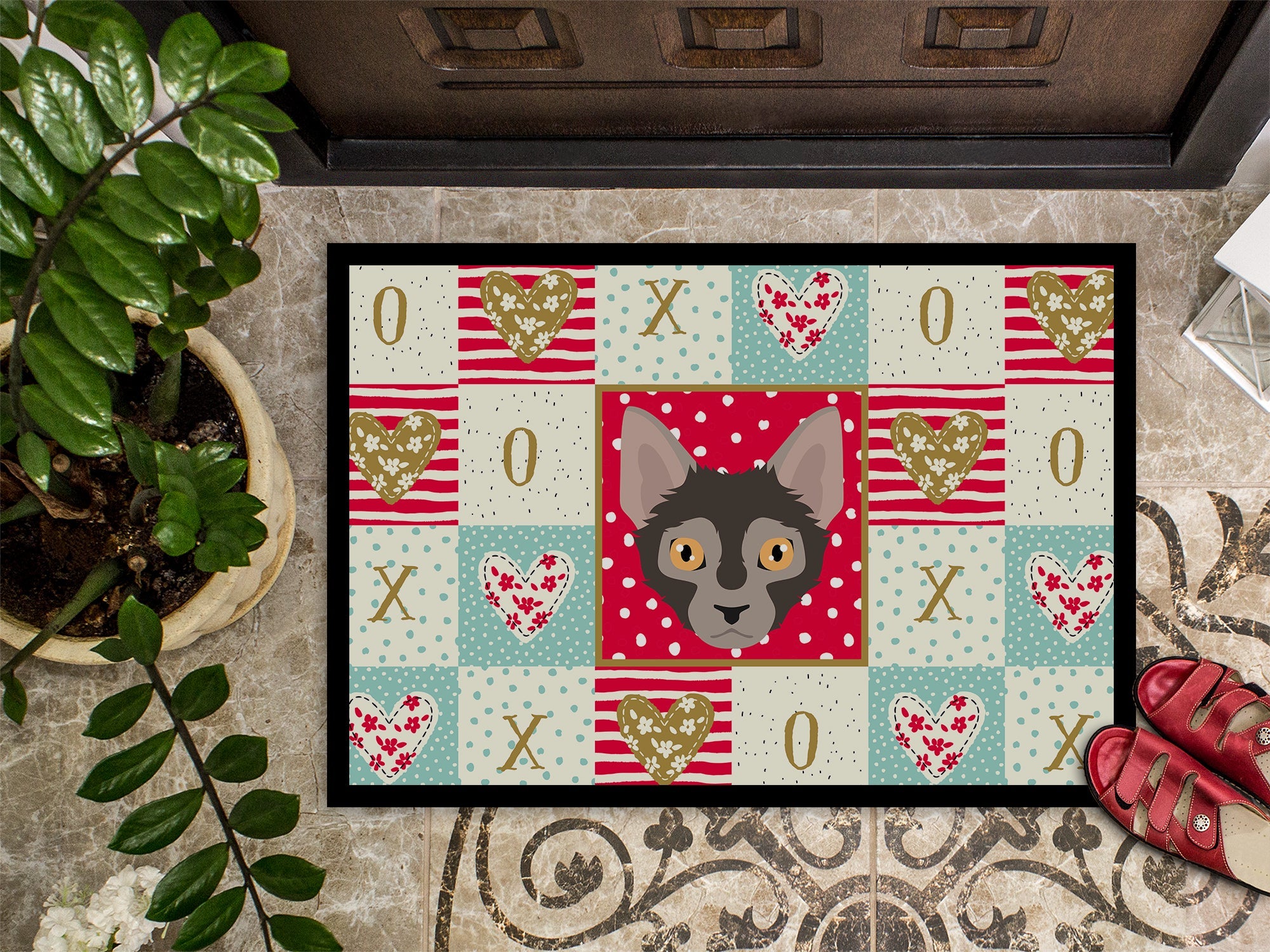 Lykoi Cat Love Doormat Indoor Outdoor 18H X 27W Front Door Mat Rugs for Entryway, Non Slip Washable