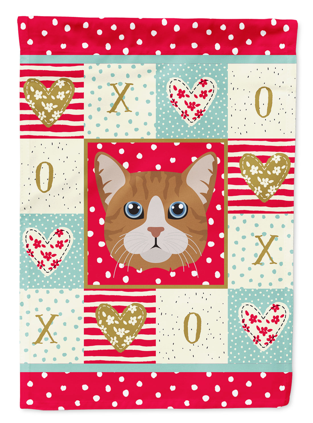 Manx Cat Love House Flag 28x40 Porch Sleeve Pole Decorative Outside Yard Banner Artwork Wall Hanging, Polyester