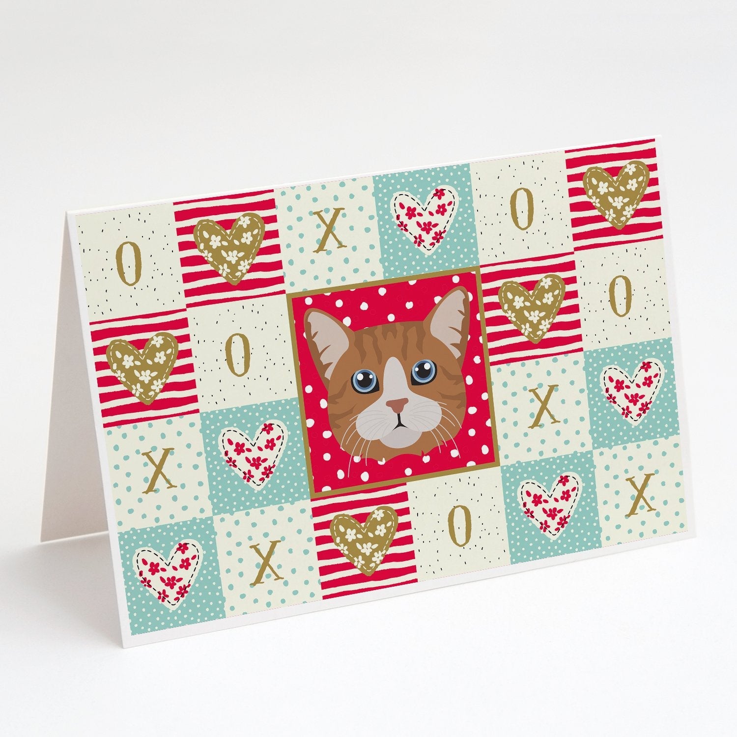 Manx Cat Love Greeting Cards Pack of 8 Blank Cards with Envelopes Whimsical A7 Size 5x7