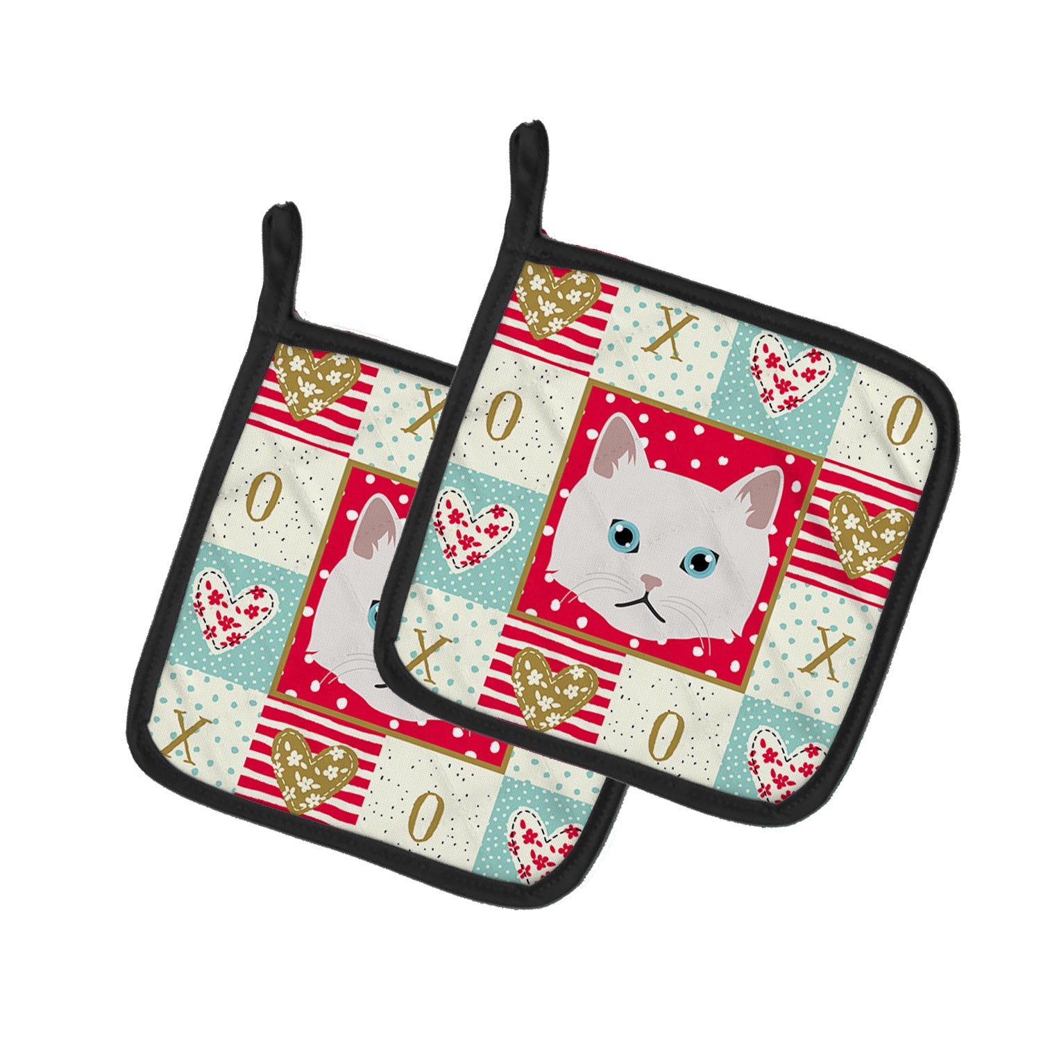Napoleon Cat Love Pot Holder Set of 2 Heat Resistant Quilted Hot Pads 7.5 x 7.5 Inch, Insulated Kitchen Trivets for Cooking & Baking