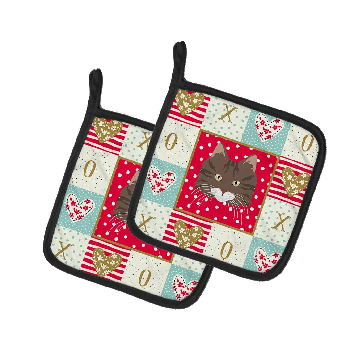 Norwegian Forest Cat Love Pot Holder Set of 2 Heat Resistant Quilted Hot Pads 7.5 x 7.5 Inch, Insulated Kitchen Trivets for Cooking & Baking