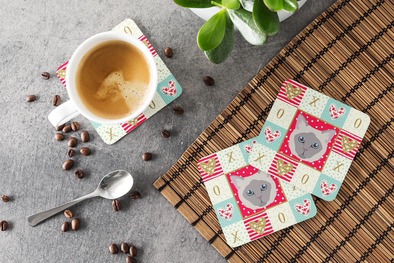 Owyhee Bob Cat Love Foam Coasters Set of 4 Cup Coasters for Indoor Outdoor, Tabletop Protection, Anti Slip, Mouse pad Material