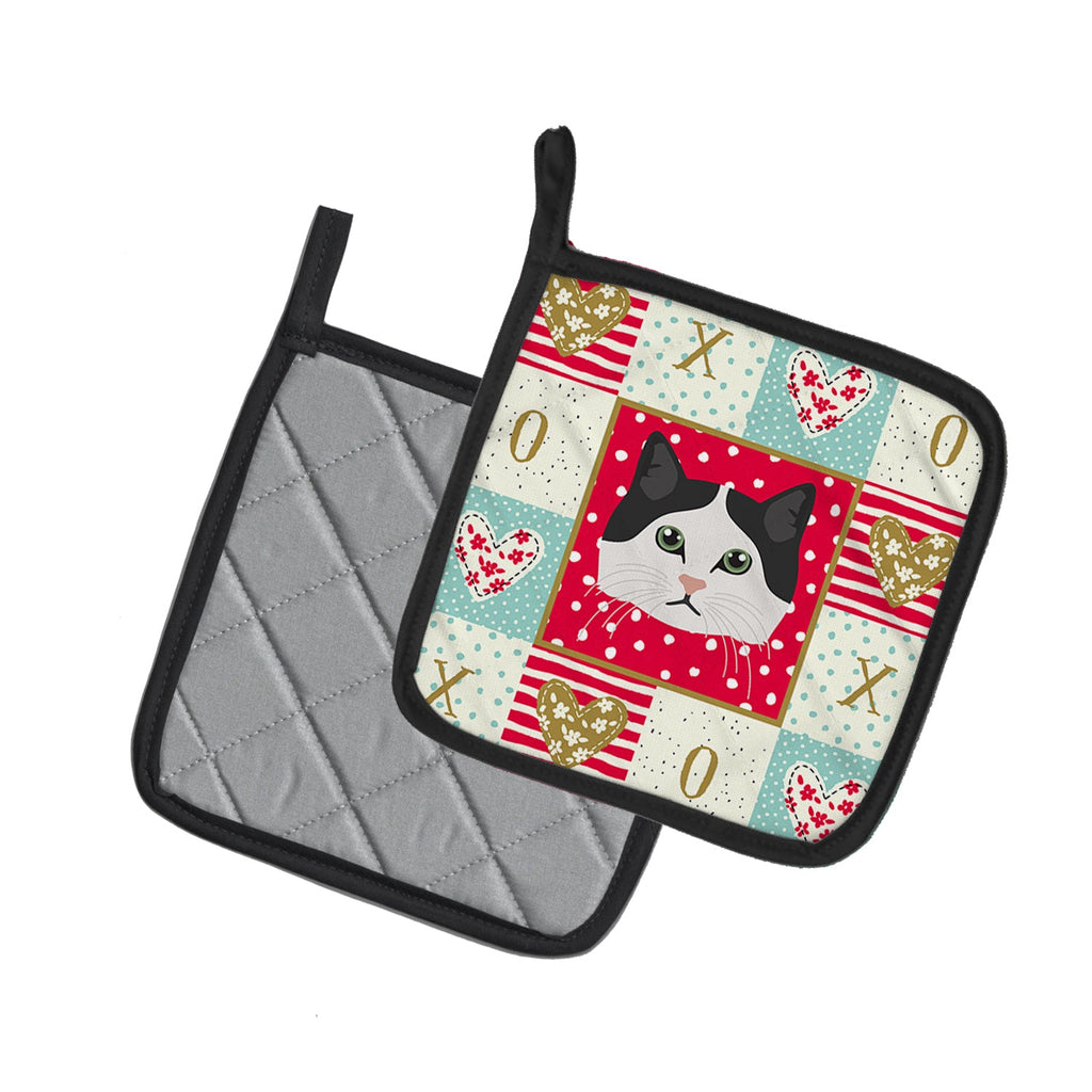 Ragamuffin Cat Love Pot Holder Set of 2 Heat Resistant Quilted Hot Pads 7.5 x 7.5 Inch, Insulated Kitchen Trivets for Cooking & Baking