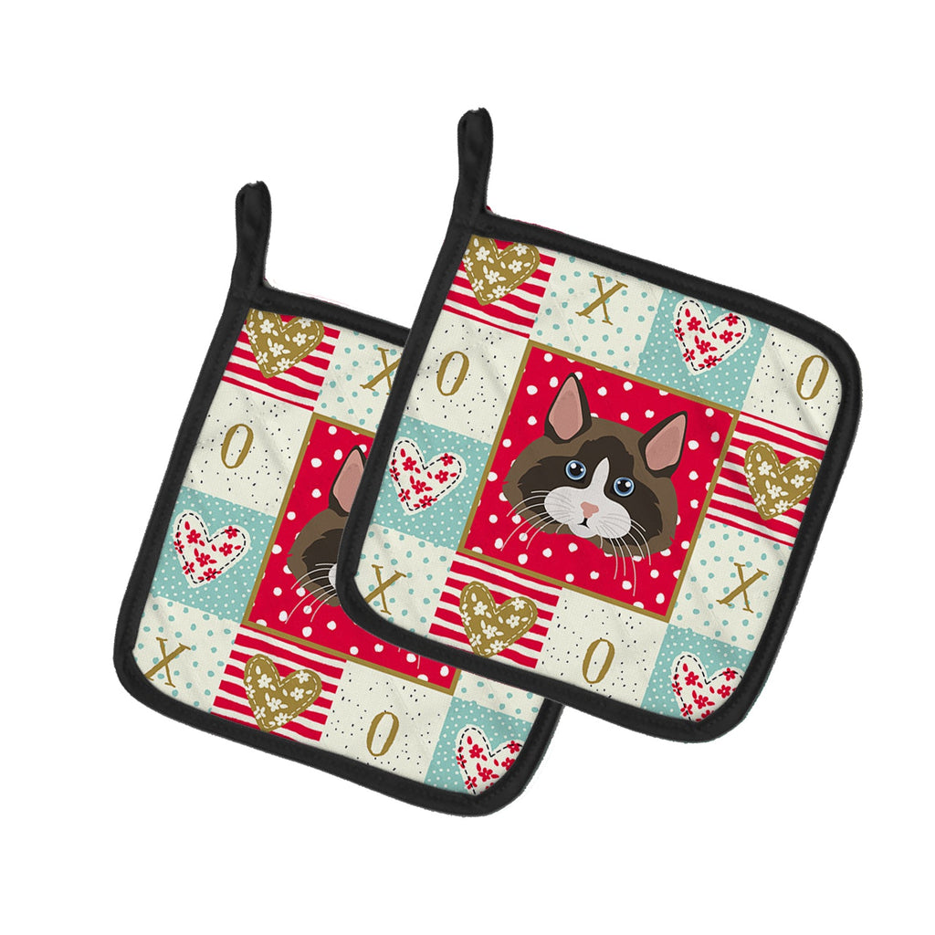 Ragdoll Cat Love Pot Holder Set of 2 Heat Resistant Quilted Hot Pads 7.5 x 7.5 Inch, Insulated Kitchen Trivets for Cooking & Baking
