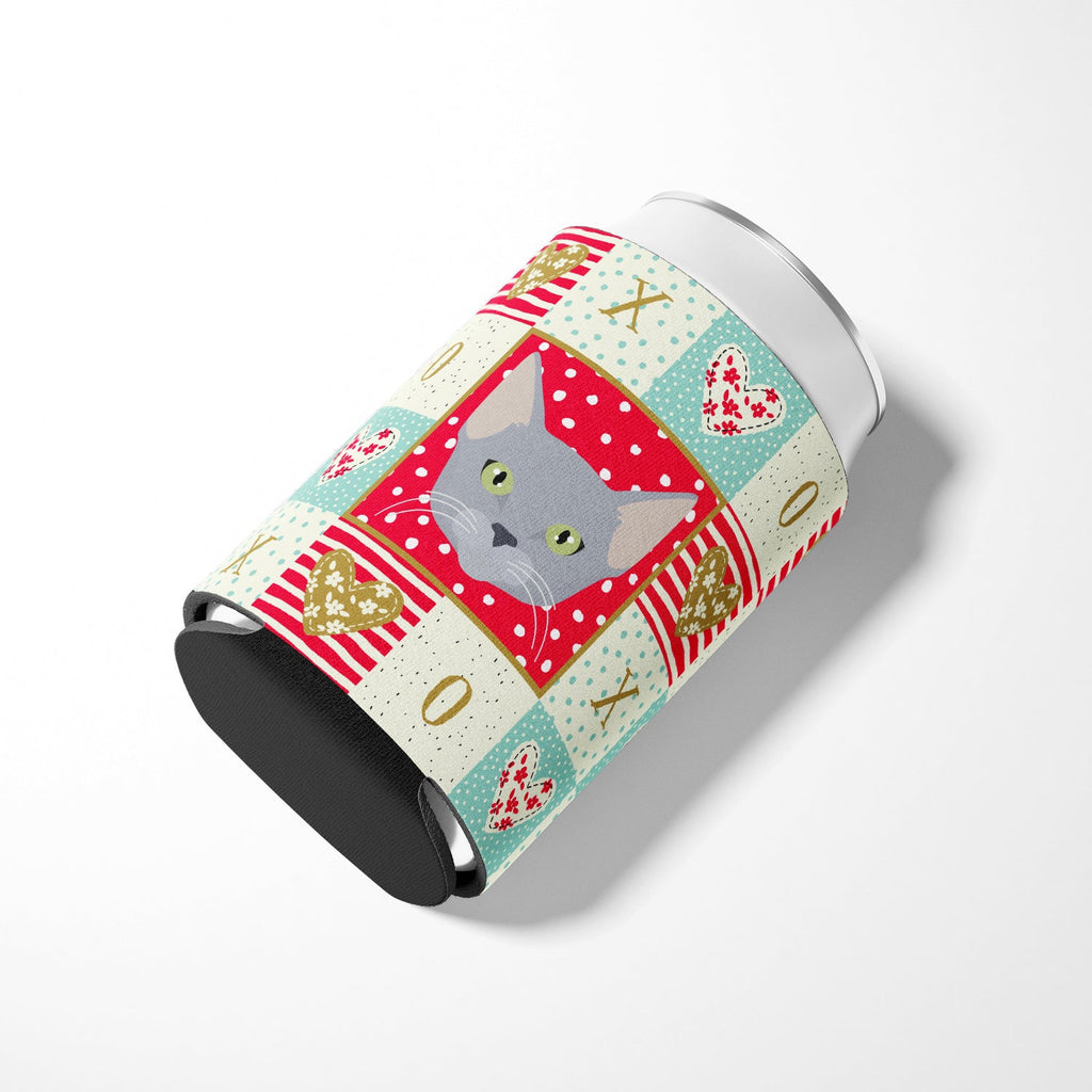 Russian Blue Cat Love Can or Bottle Hugger Cooler Sleeve for Standard 12 oz Cans, Insulated Foam Beer & Soda Can Hugger Reusable