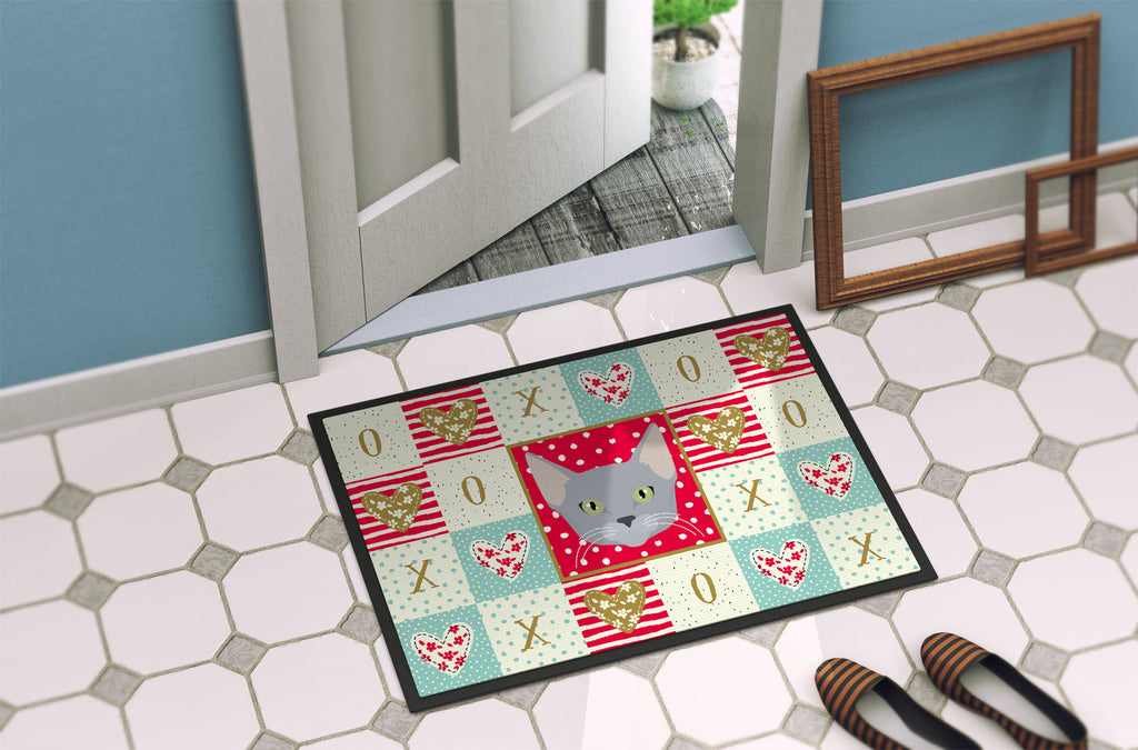 Russian Blue Cat Love Doormat Indoor Outdoor 24H X 36W Front Door Mat Rugs for Entryway, Non Slip Washable Low Pile,