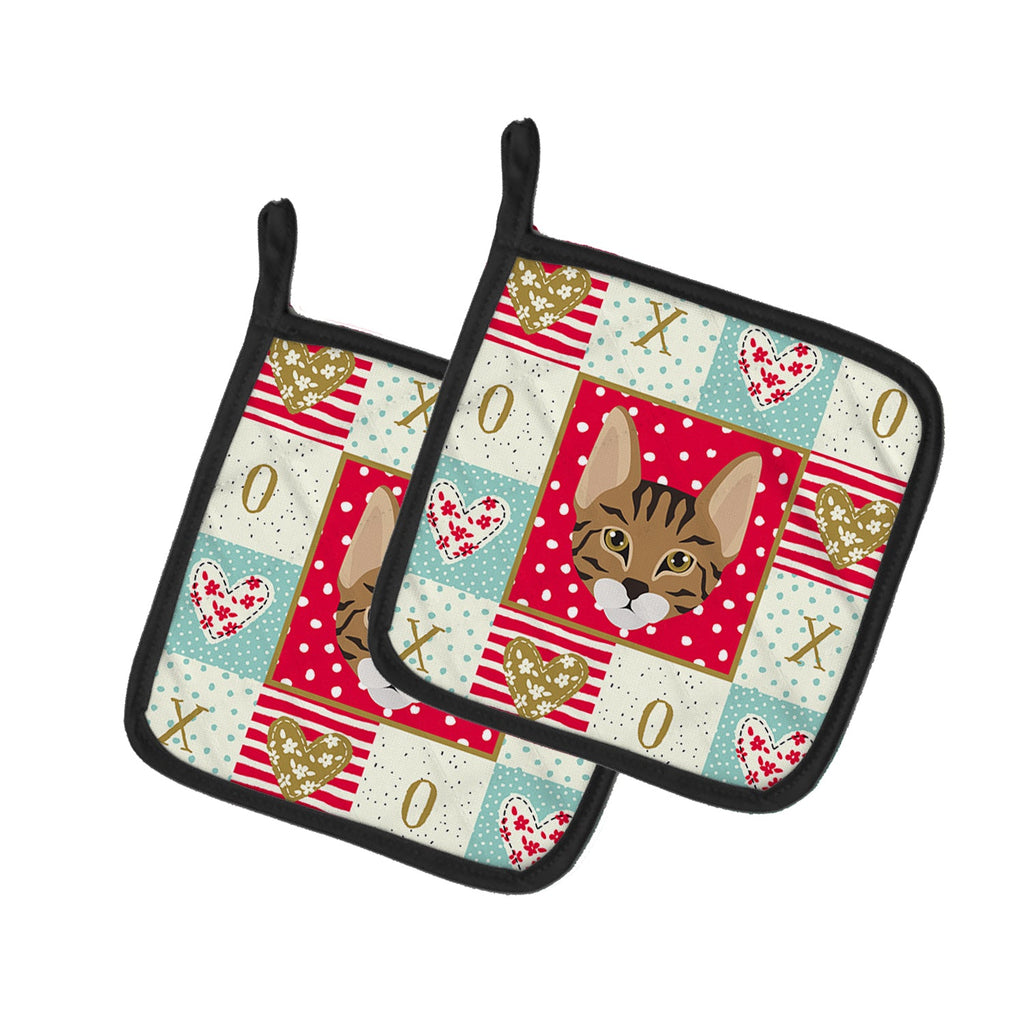 Savannah Cat Love Pot Holder Set of 2 Heat Resistant Quilted Hot Pads 7.5 x 7.5 Inch, Insulated Kitchen Trivets for Cooking & Baking