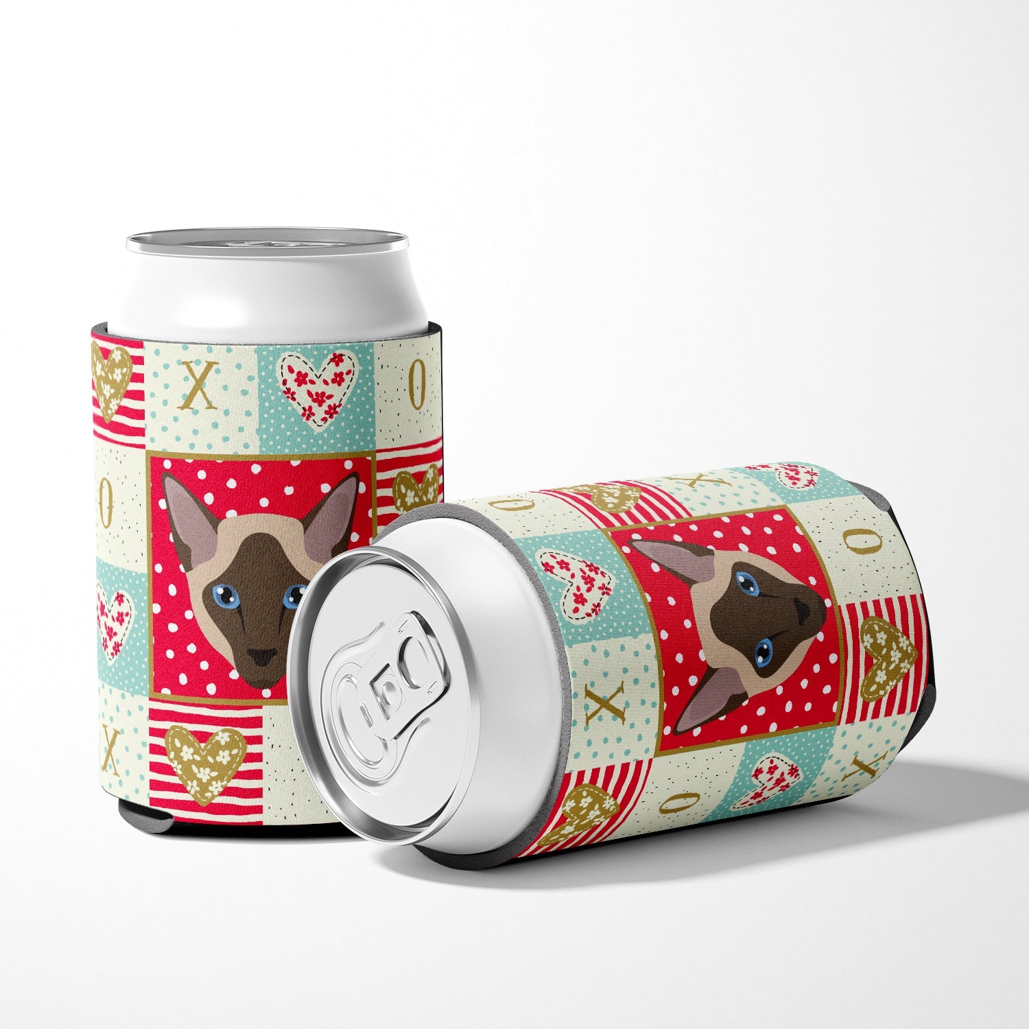 Siamese Modern Cat Love Can or Bottle Hugger Cooler Sleeve for Standard 12 oz Cans, Insulated Foam Beer & Soda Can Hugger Reusable