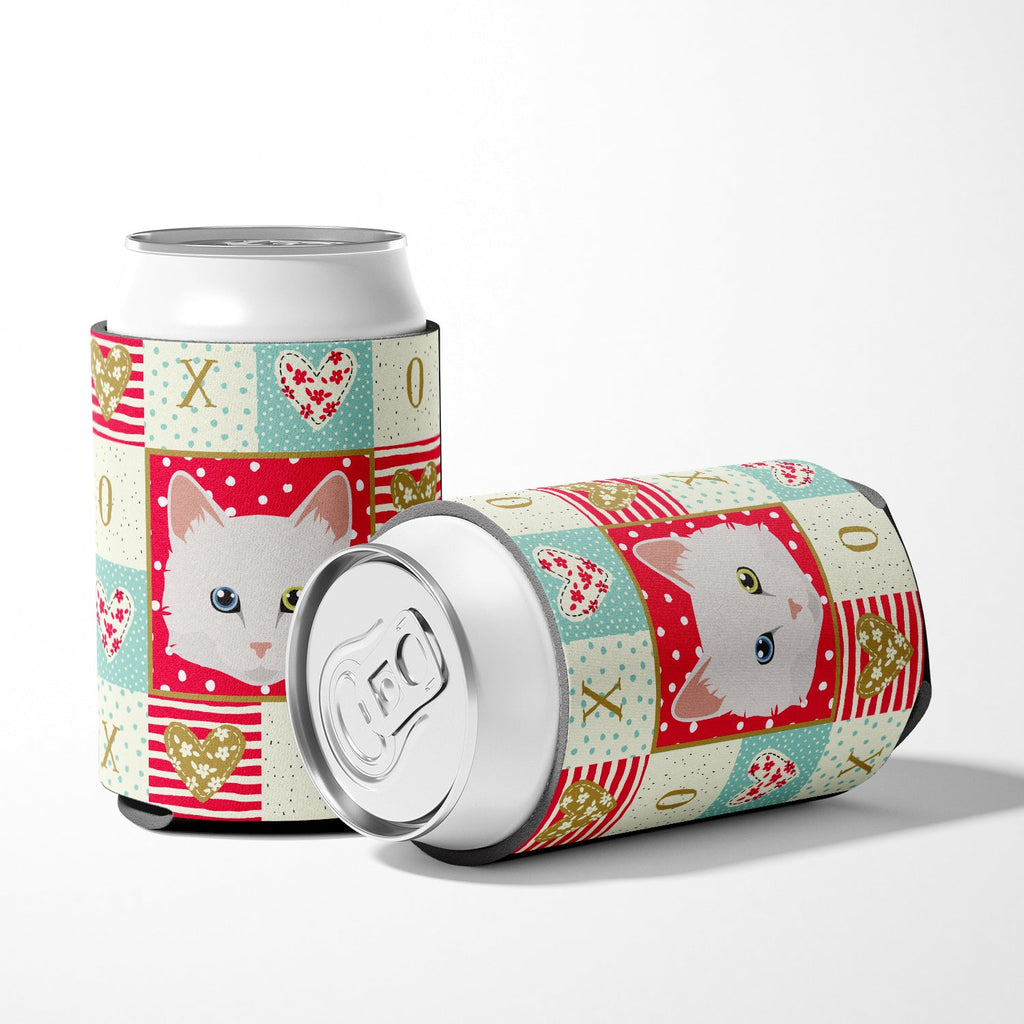 Turkish Angora Cat Love Can or Bottle Hugger Cooler Sleeve for Standard 12 oz Cans, Insulated Foam Beer & Soda Can Hugger Reusable